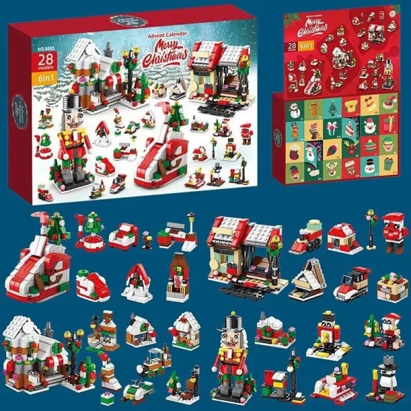 2023 julserie byggklossar presentask för barn 24 dagars jul adventskalender DIY Nötknäppare Santa Claus Tegelmodell style 5