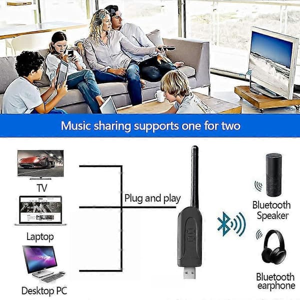 Usb Bluetooth Dongle Adapter Bt 5.3 Trådlös Ljud Datoradapter Aux 3.5 Rac Aptx Hd Adaptive Sp