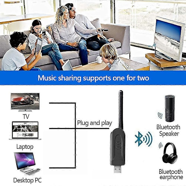 USB Bluetooth Dongle Adapter Bt 5.3 Trådløs Lyd Datamaskin Adapter Aux 3.5 Rac Aptx Hd Adaptive Sp