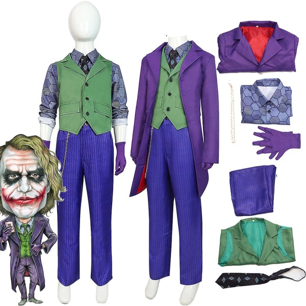 Barn Dark Knight Kostym Heath Cosplay Ledger Kappa Byxor Väst Outfit Halloween Karneval Fest Presenter Kostym För Pojkar Flickor Barn 110