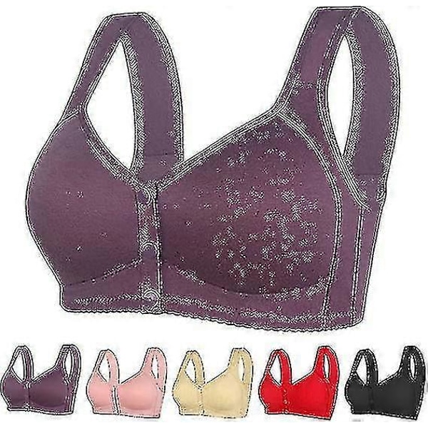Daisy BH med frontlukning, Daisy BH til kvinder, BH'er med frontknapper uden bøjle, Push Up BH med høj støtte, Sports Push Up BH 3XL Purple