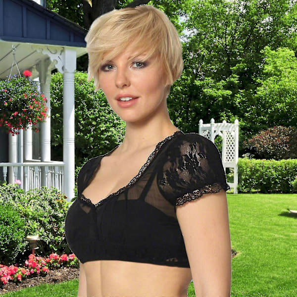 Elegant Dirndl Bluse til Kvinder Sort Dirndl Bluse Blondebluse til Oktoberfest Black XL