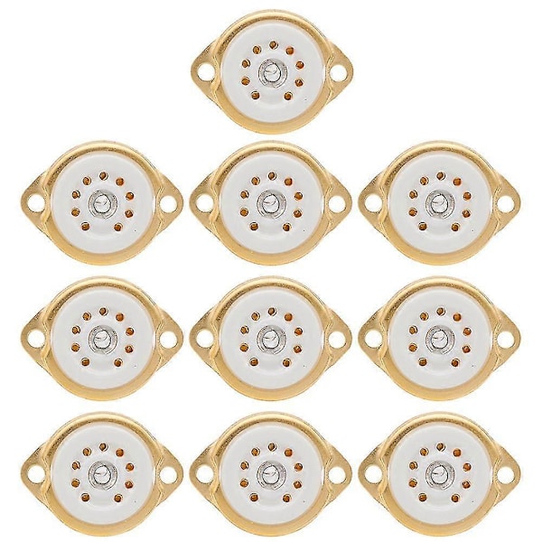 10 stk. Gzc9-f B9a Nye 9-pins gullbelagte rørkontakter keramisk base egnet for 12ax7/12au7/12at7
