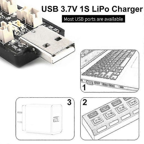 1s Lipo Batteri USB Oplader 3.7v/4.20v 6 Kanal 1s Lipo Oplader - Jst 1.25 Jst-ph 2.0 Mcx Mcpx Con