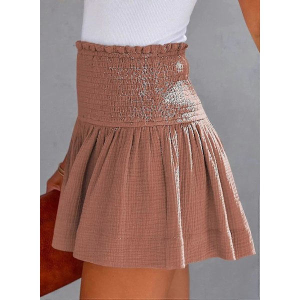 Naisten puuvillashortsit, korkea joustava vyötärö, laskostettu röyhelö, söpöt shortsit, rantashortsit, rennot shortsit S-xl Pink X-Large