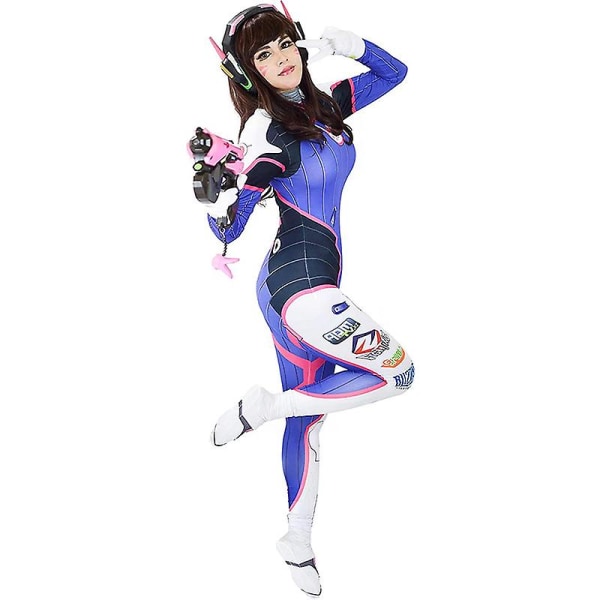 Dva Cosplay Kostym Bodysuit Zenti Game Dam Sexiga Jumpsuits för vuxna Peruk Gun Hörlurar Hel kostym Halloween Fest Kostymer Kläder XS