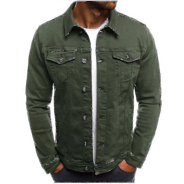 Herr Jeansjacka Kort Slim Fit Green 3XL