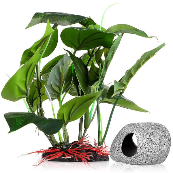 Kunstigt akvarium plastikplante med gemmested klippehule til akvariumdekorationer