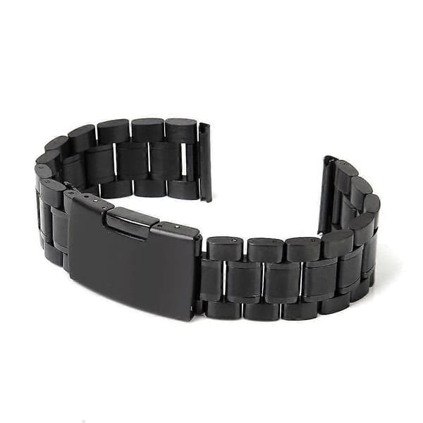 22mm Rustfrit Stål Solid Links Armbånd Urrem Lige Ende med 2 stk. Fjederstifter til Ur (Sort)
