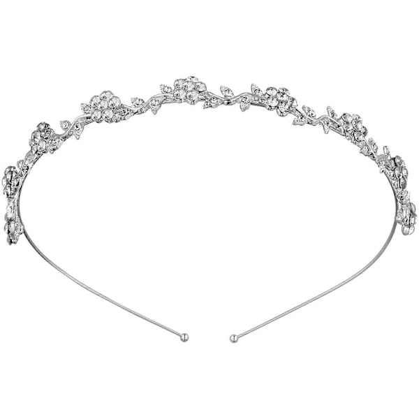 WINOMO Bryllup Dame Krystall Brude Blomst & Blader Krone Hodebånd Tiara Hodeplagg (Sølv)