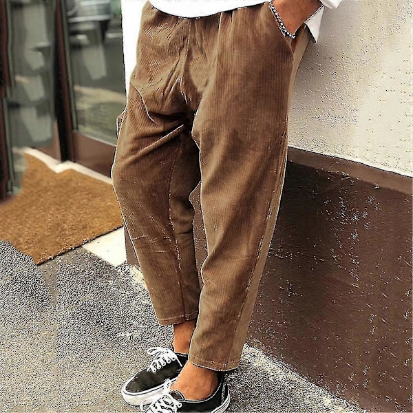 Herre Fløjlsbukser Cord Look Lige Bukser Casual Baggy Pants Brown 3XL