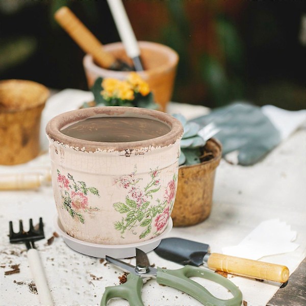 Succulent Pot Keramisk Plantepotte Retro Rose Tryk Blomsterpotte Have Lille Plantepotte Plantepotte