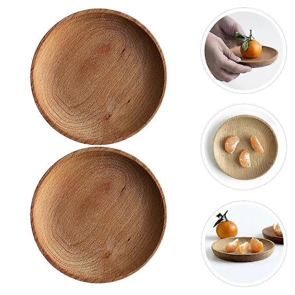 2 stk. Appetizer Tallerkener Træ Rund Form Serveringsfad Holdbart Serveringsfad