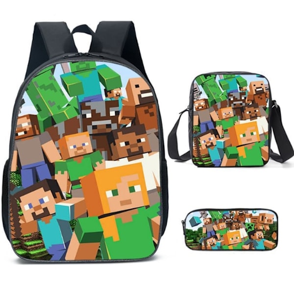 3 kpl/setti MINECRAFT 3D-tulostetut lasten reput Tyttöjen poikien reput Lasten koululaukut Sarjakuva-aiheinen lastentarhareppu Blue 16 Inches