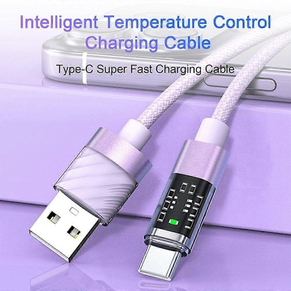 100W Supersnabb Laddningskabel Höghållfast Nylonflätad Intelligent Temperaturkontroll Full Koppar Laddningskabel Kompatibel Iphone/Kompatibel