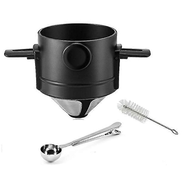 Rese-kaffefilter för överhällning, portabelt hopfällbart konformat återanvändbart med borste och skopa för Tr