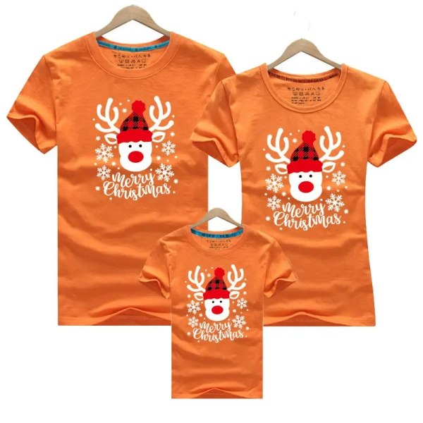 Jul T-shirt 3-delat set Jul familj matchande T-shirt bomull mor-dotter far son topp T-shirt Julklapp orange Dad 5XL