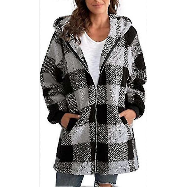 Hooded Jacka Rutig Öppen Fram Hoodie Bekväm & Casual Dam grey 3XL