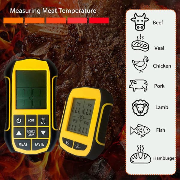 Digital Matlagnings BBQ Termometer ABS Trådlös Ugn Mat Rök Termometer med 4 Prober