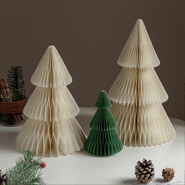 Julgran i papper 3D Honeycomb Papper Julgransprydnad Rustik Bordsdekoration för Kontor Hem Skola Dekor Beige