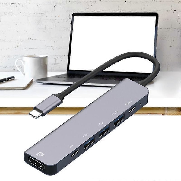 Telakointiasema 6-in-1 Nopea Type-C - HDMI-yhteensopiva 4K 3 USB 3.0 -portilla USB-C Hub -sovitin kannettavalle tietokoneelle