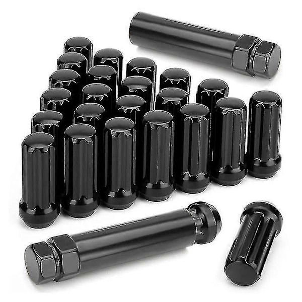 M14x1.5 Hjulmuttrar, 24 Stycken 14mmx1.5 7 Spline Drive Koniska Hjulmuttrar 2 tum Långa Svarta Med 2