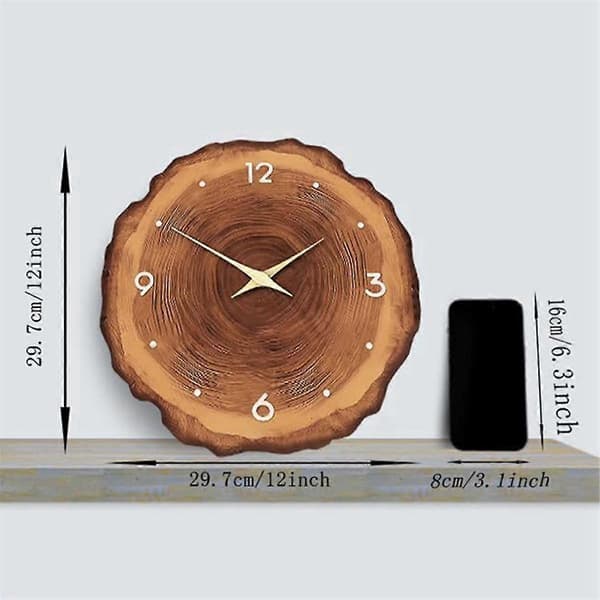 Rustik Träväggklocka 30 cm - Tyst Batteridriven Analog Klocka för Vardagsrum, Sovrum, Kök