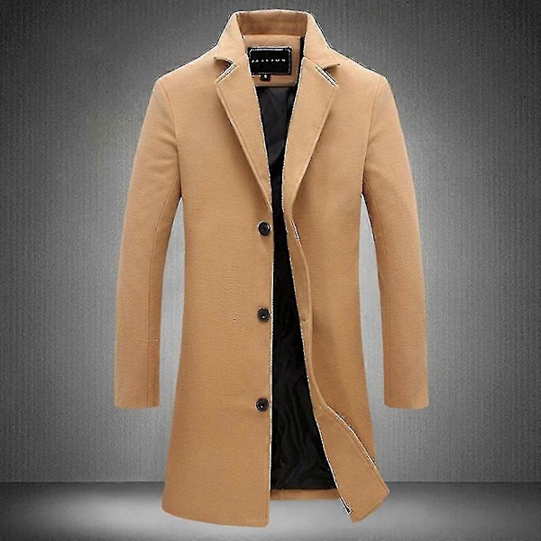 Isokokoisille miehille klassinen villakangastakki lämmin talvitakki yksirivinen pitkä trenssi rento slim fit päällystakki Green 2XL