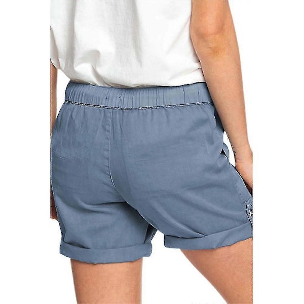 Dame Sommer Elastisk Talje Snøre Cargo Shorts Med Lommer Korte Bukser Blue 2XL