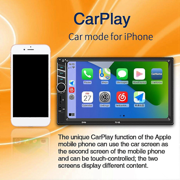 2 Din 7 tuuman autoradio autostereo Bluetooth Mp5-soitin Carplay Android Auto Usb Fm -kosketusnäytöllä