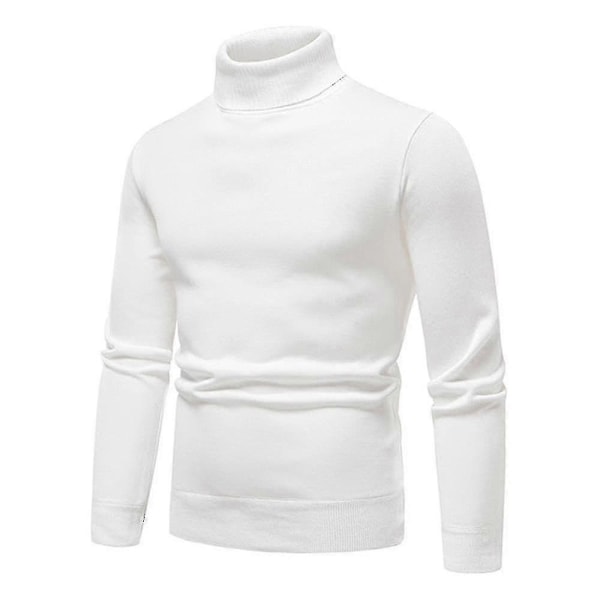 Herre Ensfarvet Rullekrave Basic Sweater Vinter Slim Fit Tyk Strik Varm Pullover Top White L