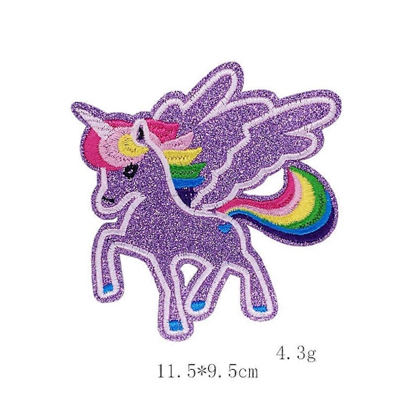 8 stk. Glitter Enhjørning Broderet Sy-patch Sødt Applikations Tøj Kjole Broderet Sy-applikation DIY Tilbehør til T-shirt Jeans (4 mønstre i 1)