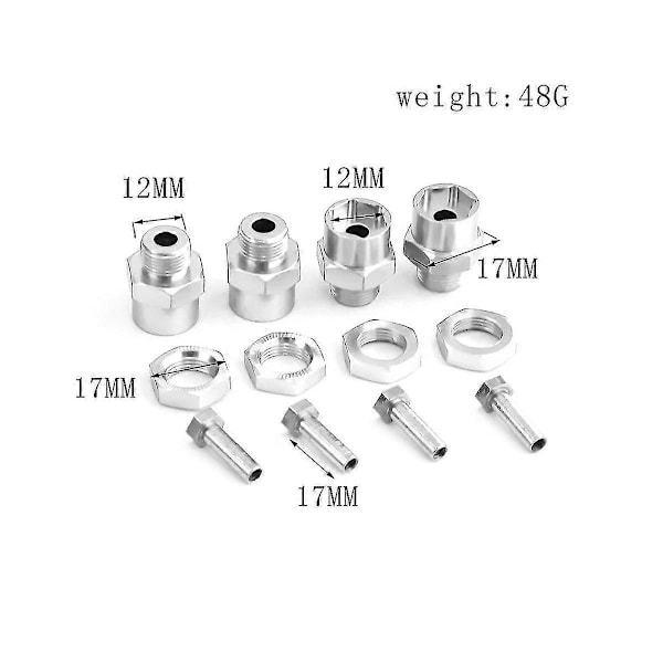 4kpl Metallinen Kuusiokoloavainadapteri 12mm - 17mm Pyörän Kuusiokoloavainadapterin Jatko Muuntomutterit 1/10 Rc-autoon
