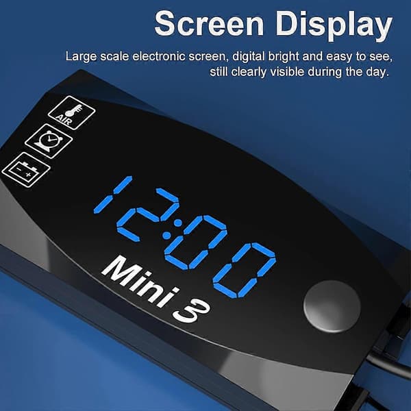 Blue-digital 12v 3 I 1 Digital LED Display Målere Voltmeter Klokke Temperaturmåler Panelmeter Fo
