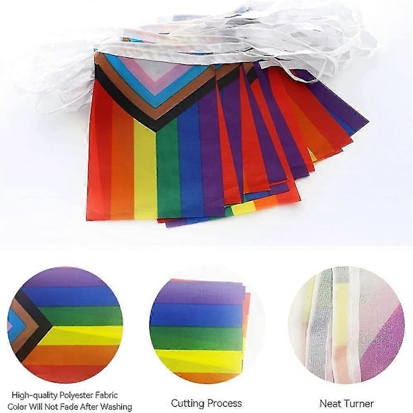 Regnbåge Progress Pride Month 38 Flaggor Banner Med Snöre, Liten Regnbåge Lgbtq Vimpel Flagga Regnbåge Pride Dag Festival Dekor