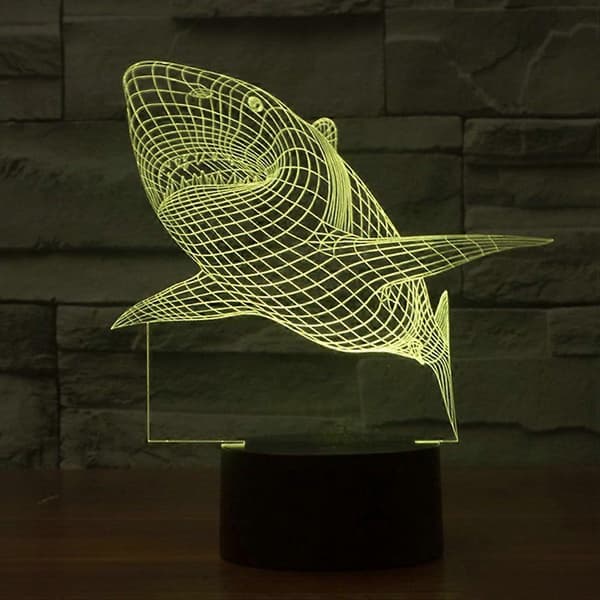 3D Lampe Visuel Lyseffekt Touch Switch Farveskift Natlampe (Haj)