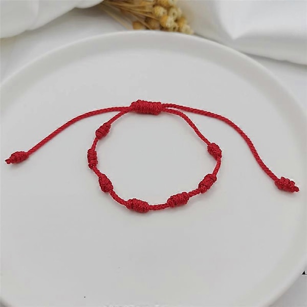 2 st Lyckobringande Röda Snöre Armband 7 Knutar Skyddsrep Amulett Nyårspresent