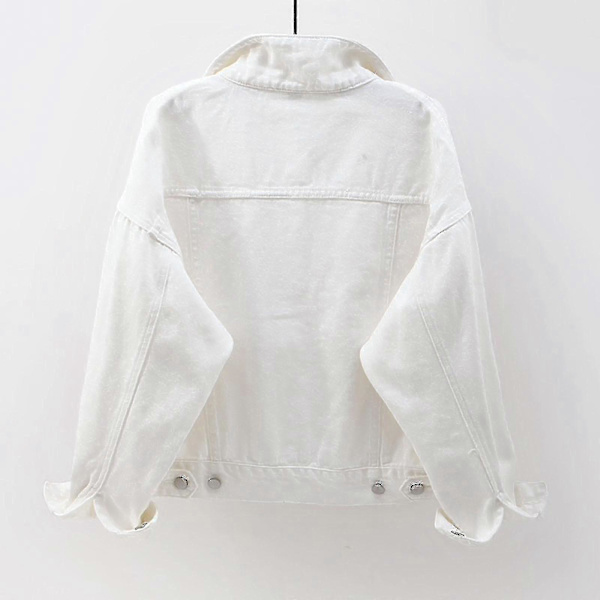 Dam Vår Och Höst Jackor Varm Enfärgad Långärmad Jeansjacka Ytterkläder White S