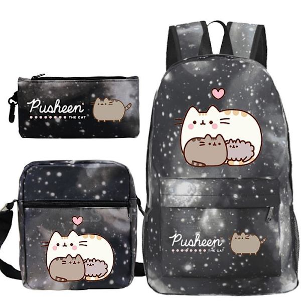 3 st Kawaii Tjock Katt Ryggsäck Pusheen Tryck Skolväska style 3
