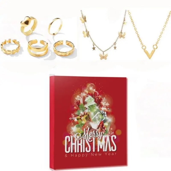 Julnedräkningskalender Juladventskalender 2023 För barn Smyckeskrin 8 örhängen 6 ringar 6 halsband 4 armband style 2