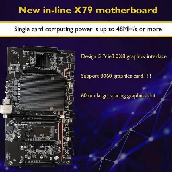 X79 Btc Mining Bundkort H61+e5 2630 Cpu+recc 4g Ddr3 Ram+switch Kabel+termisk Pad Understøtter 3060 3