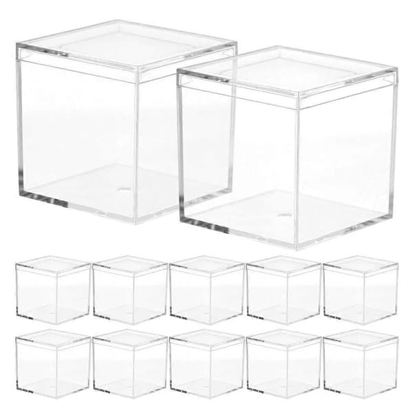 12 st Fyrkantiga Godisaskar Klara Presentaskar Plastförpackningslåda Transparent Presentask