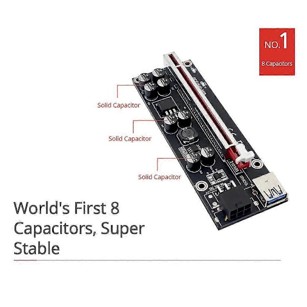 Ver009s Plus Pci-e Riser-kort Pci 1x till 16x Usb 3.0-kabel Sata till 6-pin kontakt för grafikvideo