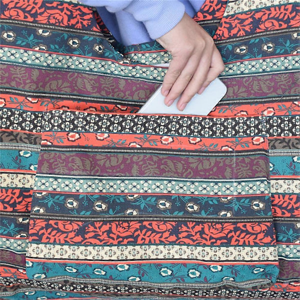 Trykt Yogamatteveske i Canvas, Mote Enkel Skulderveske Snøring Sportsbag Stor Kapasitet Etnisk Stil Yogaveske (Fargerik)