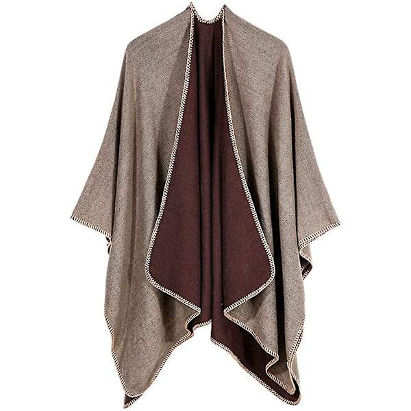 Sjal Reversibel Ensfarget Åpen Front Cardigan Wrap For Kvinner brown