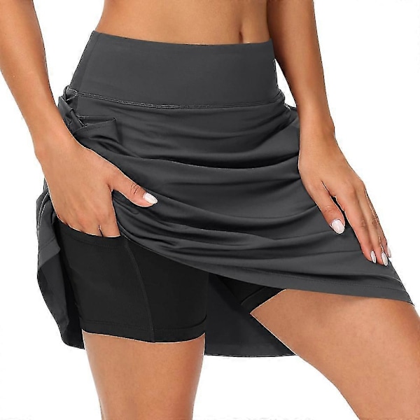 Tenniskjolar för dam Golfkjolar Yogakjol Sidofickor 2 i 1 Magkontroll Butt Lift Snabbtorkande Hög Midja Yoga Fitness Gym Träningsshorts Underdelar B Black XL