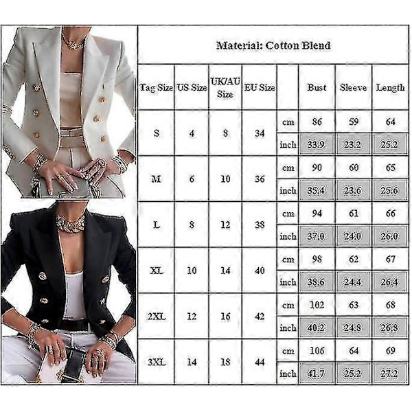 Dame Dobbeltradet Blazer Langærmet Reversfrakke Mode Afslappet Formel Slim Fit Jakke Overtøj February5 Khaki L
