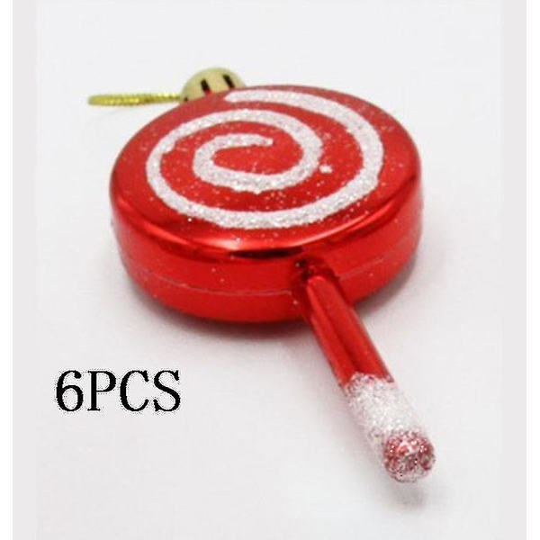 6 Stykker Jule Lollipop Ornamenter, Brudsikre, Glitterende, Sukkerrørsdesign, Ornament til Juledekorationer rød