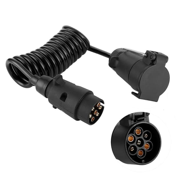 2m Spiralkabelledning 7-benet Trailerstik Adapter Ledningsforbindelse til Campingvogn
