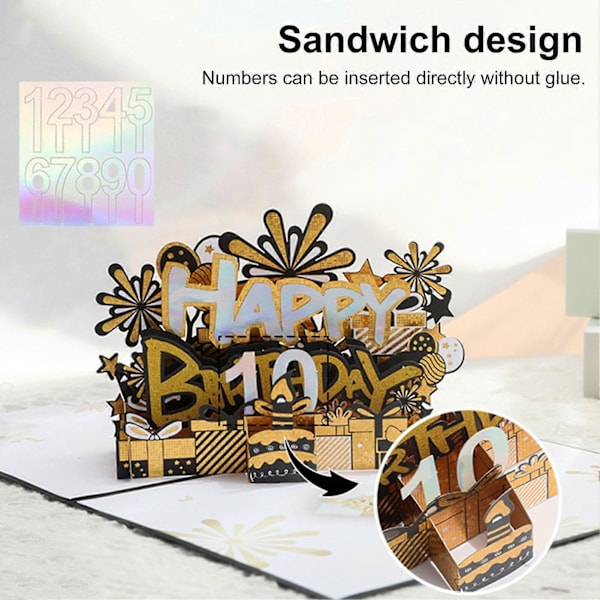 3D Pop Up Födelsedagskort Födelsedagstårta Grattiskort med Kort och Kuvert Handgjort Grattis på Födelsedagen Kort